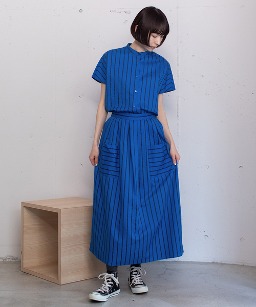 POU DOU DOU（プードゥドゥ）の「ストライプアウトポケットタックスカート（スカート・レディース・ベージュ/ブルー/アイボリー・M）」の13枚目の写真