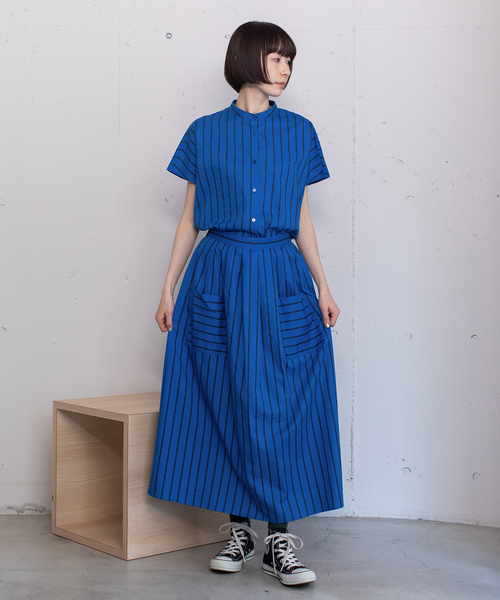 POU DOU DOU（プードゥドゥ）の「ストライプアウトポケットタックスカート（スカート・レディース・ベージュ/ブルー/アイボリー・M）」の12枚目の写真