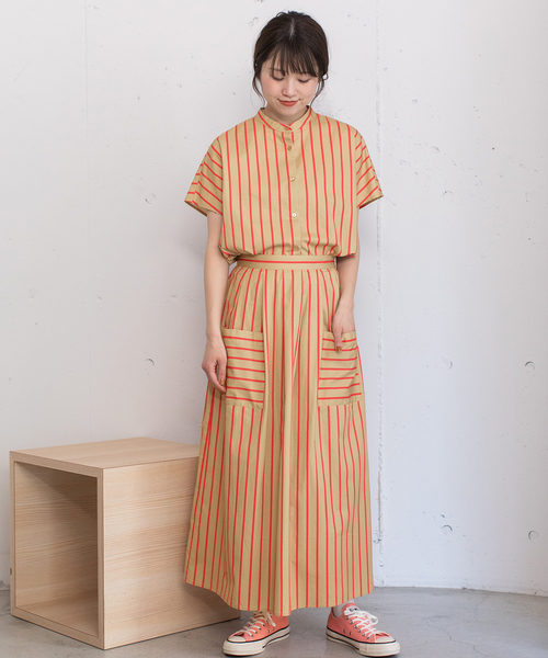 POU DOU DOU（プードゥドゥ）の「ストライプアウトポケットタックスカート（スカート・レディース・ベージュ/ブルー/アイボリー・M）」の9枚目の写真