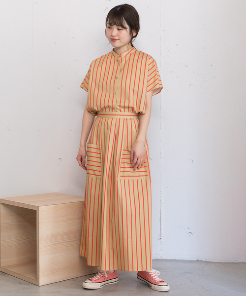 POU DOU DOU（プードゥドゥ）の「ストライプアウトポケットタックスカート（スカート・レディース・ベージュ/ブルー/アイボリー・M）」の8枚目の写真