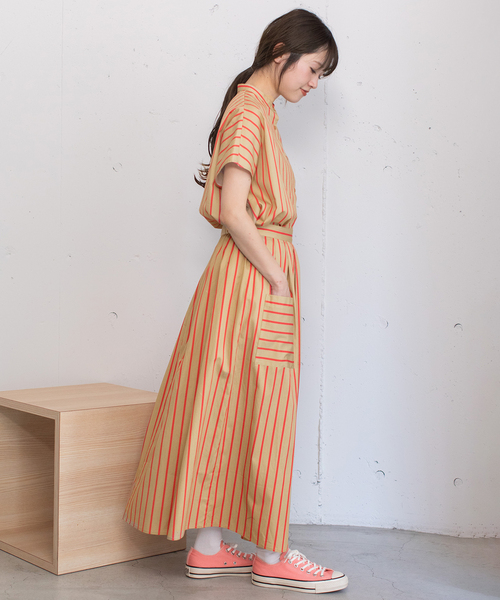 POU DOU DOU（プードゥドゥ）の「ストライプアウトポケットタックスカート（スカート・レディース・ベージュ/ブルー/アイボリー・M）」の7枚目の写真