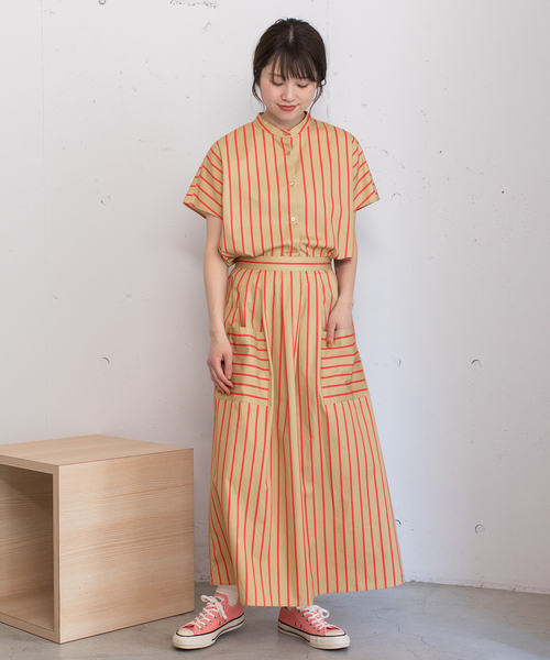 POU DOU DOU（プードゥドゥ）の「ストライプアウトポケットタックスカート（スカート・レディース・ベージュ/ブルー/アイボリー・M）」の6枚目の写真