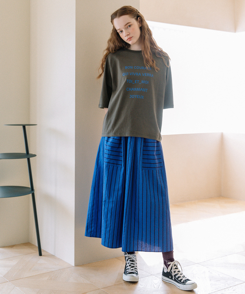 POU DOU DOU（プードゥドゥ）の「ストライプアウトポケットタックスカート（スカート・レディース・ベージュ/ブルー/アイボリー・M）」の5枚目の写真