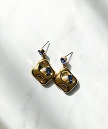 メタルスクエアブルービジューピアス