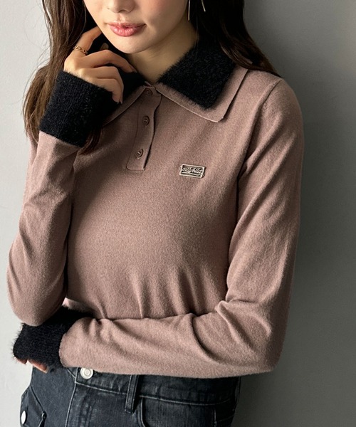 mily bilet(ミウィビレット)の「【mily bilet】上品とカジュアルを叶える、大人コーデが即完成。ファー使いダブル襟ロゴプレートニットポロ(長袖)(ポロシャツ・レディース・ネイビー/モカ/ブラック/グレー・SMALL/MEDIUM/LARGE/X-LARGE)」の20枚目の写真