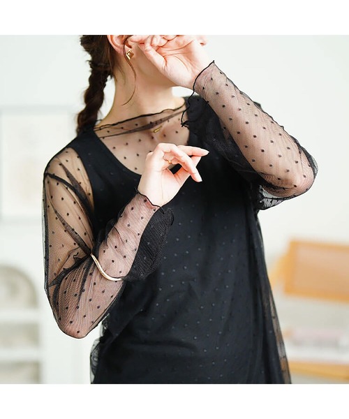 GOLDJAPAN(ゴールドジャパン)の「シアードットメロートップス【大きいサイズ対応】(Tシャツ/カットソー・レディース・ブラック・LL/3L/4L/5L)」の10枚目の写真