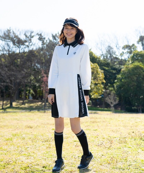 UNDOVE(アンドゥーブ)の「UNDOVEgolf【三枝こころコラボ】衿付配色切替ワンピース (ゴルフウェア/レディースゴルフ/golf/スポーツウェア/吸水速乾/UV/ストレッチ)(ゴルフグッズ・レディース・ホワイト・MEDIUM/LARGE/X-LARGE)」の6枚目の写真