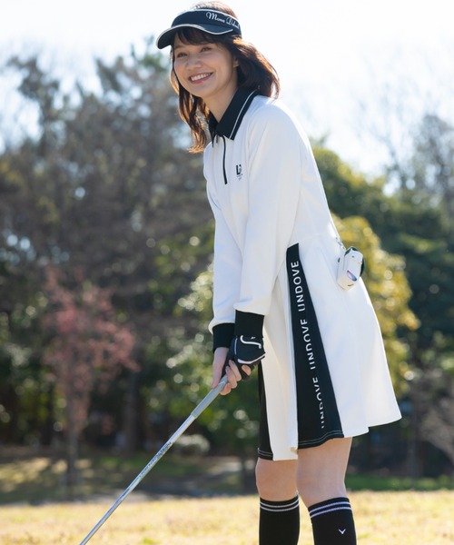 新品★38,500円 BRIEFINGゴルフワンピース BGロゴ柄ポロワンピ白L セール】UNDOVEgolf【三枝こころコラボ】衿付配色切替ワンピース
