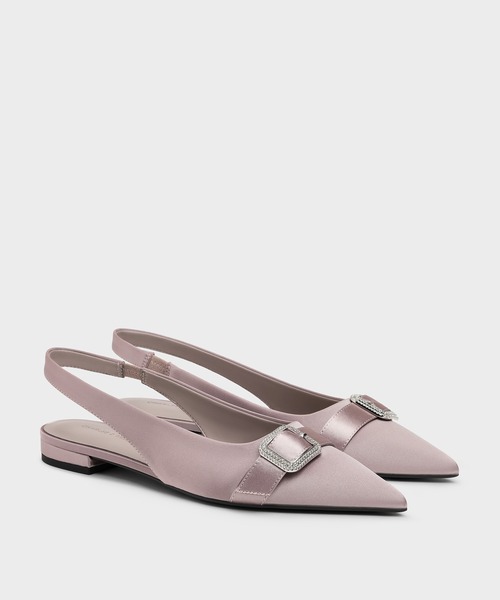 CHARLES & KEITH(チャールズ & キース)の「サテン クリスタルバックルスリングバックフラット(パンプス・レディース・スモークピンク/ブラック系その他2・22.5cm/23cm/23.5cm/24.5cm/25cm/25.5cm)」の8枚目の写真