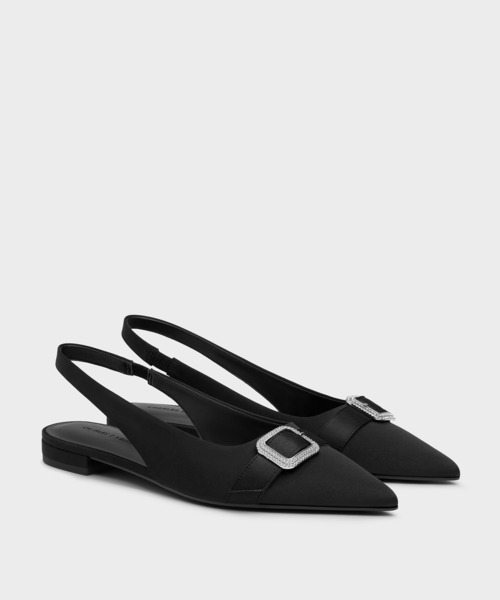 CHARLES & KEITH(チャールズ & キース)の「サテン クリスタルバックルスリングバックフラット(パンプス・レディース・スモークピンク/ブラック系その他2・22.5cm/23cm/23.5cm/24.5cm/25cm/25.5cm)」の3枚目の写真