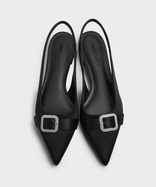 CHARLES & KEITH(チャールズ & キース)の「サテン クリスタルバックルスリングバックフラット(パンプス・レディース・スモークピンク/ブラック系その他2・22.5cm/23cm/23.5cm/24.5cm/25cm/25.5cm)」の6枚目の写真