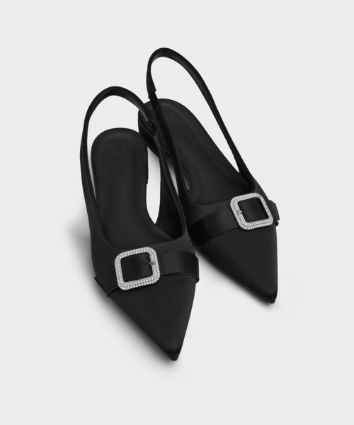 CHARLES & KEITH(チャールズ & キース)の「サテン クリスタルバックルスリングバックフラット(パンプス・レディース・スモークピンク/ブラック系その他2・22.5cm/23cm/23.5cm/24.5cm/25cm/25.5cm)」の7枚目の写真
