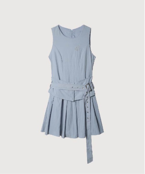 Belted Pleats Vest Dress