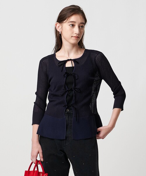 UNITED ARROWS（ユナイテッドアローズ）の「シアー リボン 2WAYカーディガン ウォッシャブル（カーディガン/ボレロ・レディース・ブラック/ベージュ/ネイビー・FREE）」の3枚目の写真