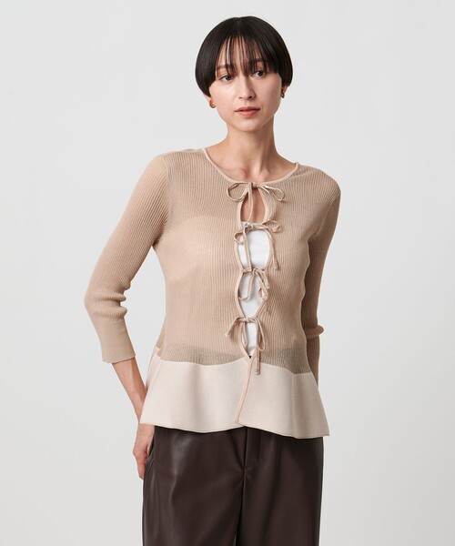 UNITED ARROWS（ユナイテッドアローズ）の「シアー リボン 2WAYカーディガン ウォッシャブル（カーディガン/ボレロ・レディース・ブラック/ベージュ/ネイビー・FREE）」の4枚目の写真