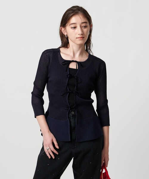 UNITED ARROWS（ユナイテッドアローズ）の「シアー リボン 2WAYカーディガン ウォッシャブル（カーディガン/ボレロ・レディース・ブラック/ベージュ/ネイビー・FREE）」の10枚目の写真