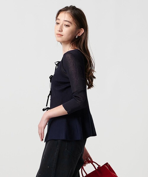 UNITED ARROWS（ユナイテッドアローズ）の「シアー リボン 2WAYカーディガン ウォッシャブル（カーディガン/ボレロ・レディース・ブラック/ベージュ/ネイビー・FREE）」の11枚目の写真