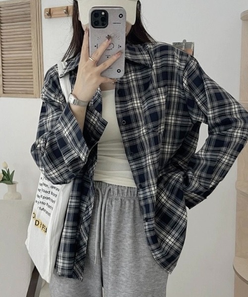 セール】【秋冬新作】ゆったりチェックネルシャツ（シャツ/ブラウス