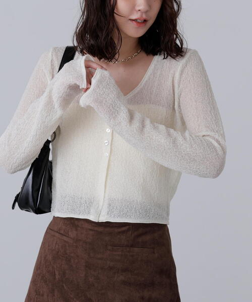 FREE'S MART(フリーズマート)の「シアーラウンドネックニットカーディガン(カーディガン/ボレロ・レディース・ホワイト/イエロー/ボルドー・FREE)」の10枚目の写真