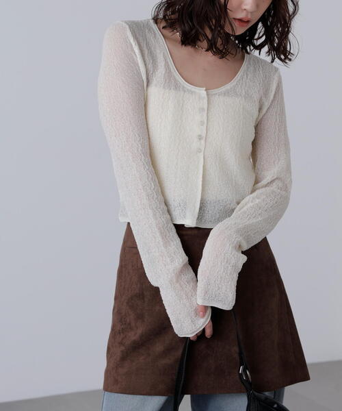 FREE'S MART(フリーズマート)の「シアーラウンドネックニットカーディガン(カーディガン/ボレロ・レディース・ホワイト/イエロー/ボルドー・FREE)」の11枚目の写真