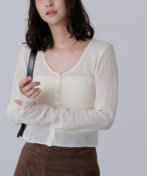 FREE'S MART(フリーズマート)の「シアーラウンドネックニットカーディガン(カーディガン/ボレロ・レディース・ホワイト/イエロー/ボルドー・FREE)」の12枚目の写真