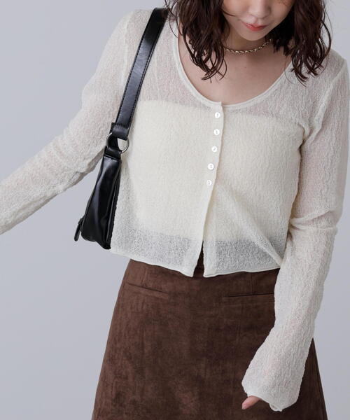 FREE'S MART(フリーズマート)の「シアーラウンドネックニットカーディガン(カーディガン/ボレロ・レディース・ホワイト/イエロー/ボルドー・FREE)」の13枚目の写真