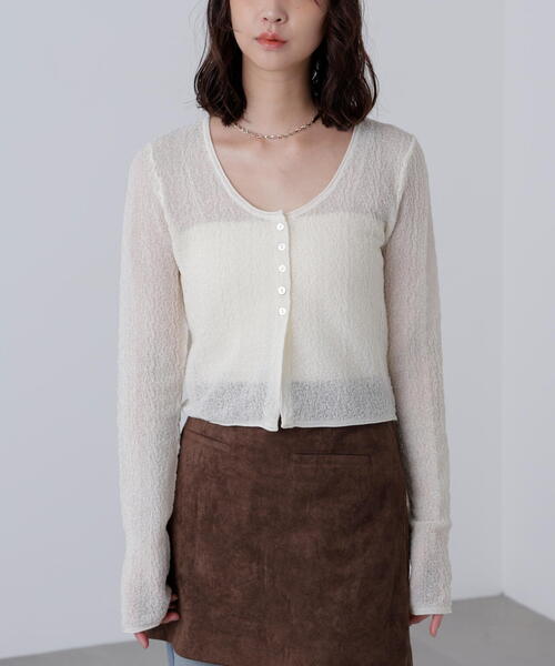 FREE'S MART(フリーズマート)の「シアーラウンドネックニットカーディガン(カーディガン/ボレロ・レディース・ホワイト/イエロー/ボルドー・FREE)」の16枚目の写真