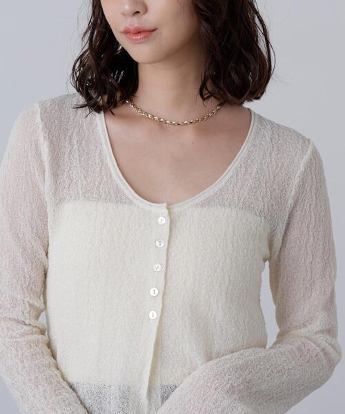 FREE'S MART(フリーズマート)の「シアーラウンドネックニットカーディガン(カーディガン/ボレロ・レディース・ホワイト/イエロー/ボルドー・FREE)」の20枚目の写真