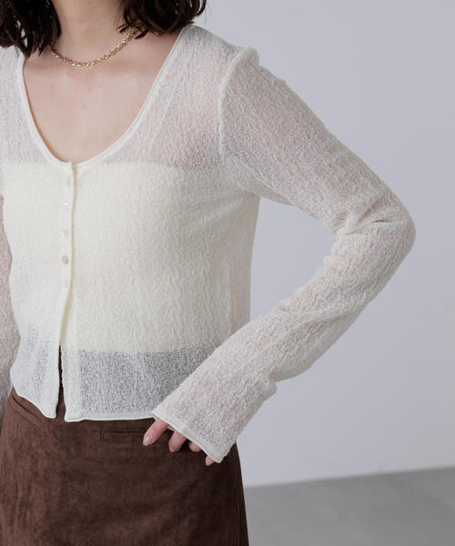 FREE'S MART(フリーズマート)の「シアーラウンドネックニットカーディガン(カーディガン/ボレロ・レディース・ホワイト/イエロー/ボルドー・FREE)」の21枚目の写真