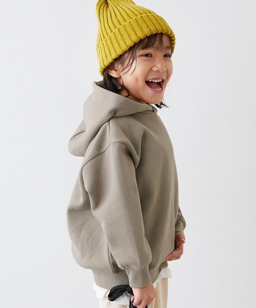 devirock（デビロック）の「ビッグシルエット 裏起毛プルパーカー（パーカー・キッズ・ライトグレー/ベージュ系/グリーン系/ピンク系/ブラック/ダークグリーン・100cm/110cm/120cm/130cm/140cm/150cm/160cm）」の3枚目の写真