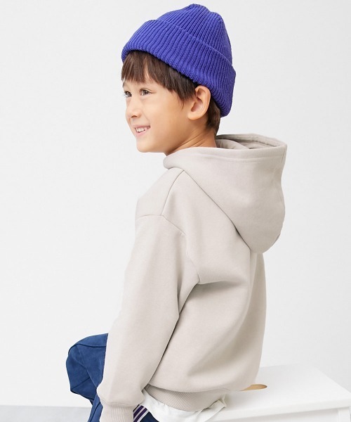 devirock（デビロック）の「ビッグシルエット 裏起毛プルパーカー（パーカー・キッズ・ライトグレー/ベージュ系/グリーン系/ピンク系/ブラック/ダークグリーン・100cm/110cm/120cm/130cm/140cm/150cm/160cm）」の2枚目の写真