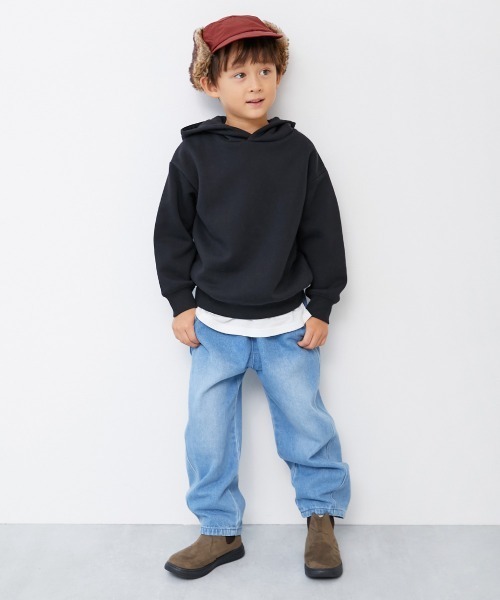 devirock（デビロック）の「ビッグシルエット 裏起毛プルパーカー（パーカー・キッズ・ライトグレー/ベージュ系/グリーン系/ピンク系/ブラック/ダークグリーン・100cm/110cm/120cm/130cm/140cm/150cm/160cm）」の7枚目の写真