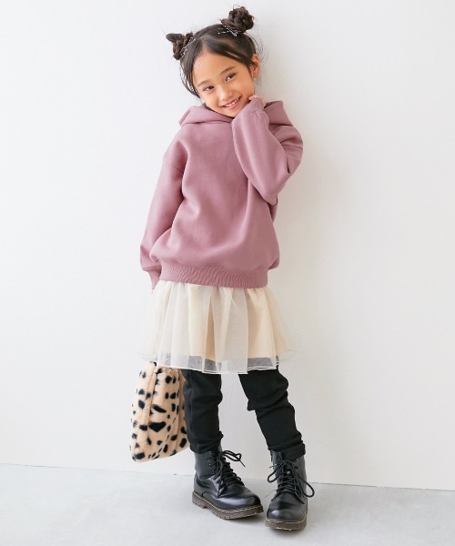 devirock（デビロック）の「ビッグシルエット 裏起毛プルパーカー（パーカー・キッズ・ライトグレー/ベージュ系/グリーン系/ピンク系/ブラック/ダークグリーン・100cm/110cm/120cm/130cm/140cm/150cm/160cm）」の12枚目の写真