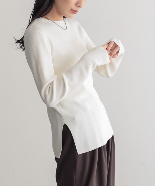 for/c(フォーシー)の「コットン混やわらかリブニット【サスティナブル】(ニット/セーター・レディース・ブルー/ブラウン/オフホワイト/ブラック・L/M)」の1枚目の写真