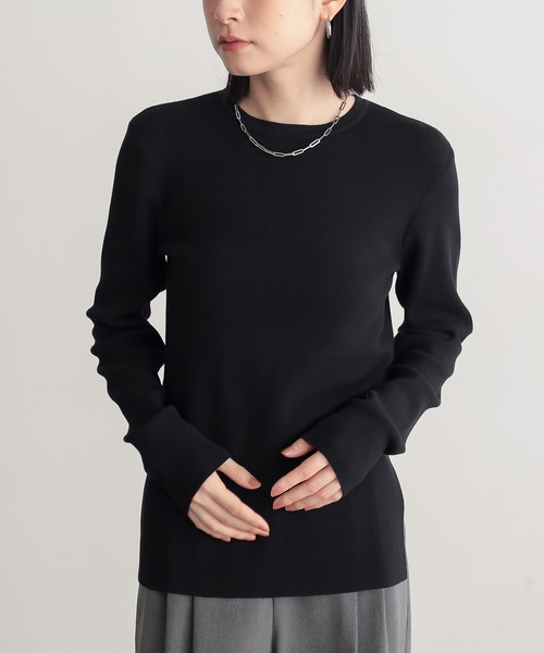 for/c(フォーシー)の「コットン混やわらかリブニット【サスティナブル】(ニット/セーター・レディース・ブルー/ブラウン/オフホワイト/ブラック・L/M)」の2枚目の写真