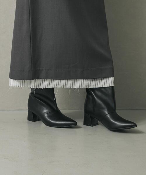 SENSE OF PLACE by URBAN RESEARCH（センスオブプレイスバイアーバンリサーチ）の「ワイドシャフトミドルブーツ（ブーツ・レディース・ブラック/ベージュ・SMALL/LARGE/MEDIUM）」の4枚目の写真