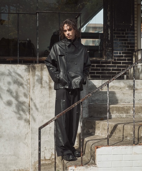 セール】Back pleats PU short trench coat/バックプリーツPUショート