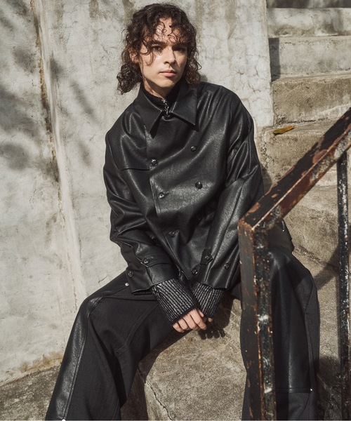 セール】Back pleats PU short trench coat/バックプリーツPUショート