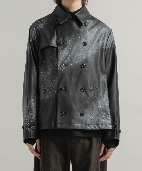 Back pleats PU short trench coat/バックプリーツPUショートトレンチ