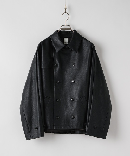 60%OFF 新品 ショート丈 Pコート M ブラック CASPER JOHN Back pleats PU short trench coat/バックプリーツPUショートトレンチ