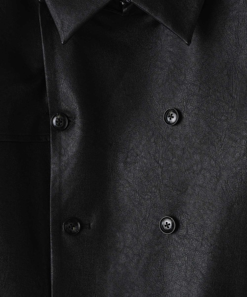 Back pleats PU short trench coat/バックプリーツPUショートトレンチ