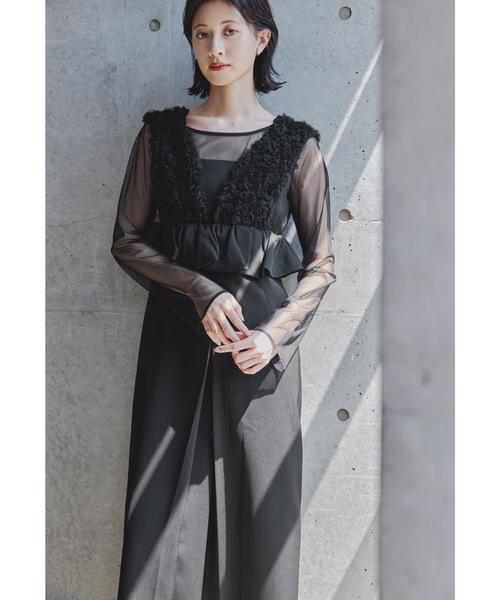 チュールフリルペプラムドレス 2点セット シアー トップス 結婚