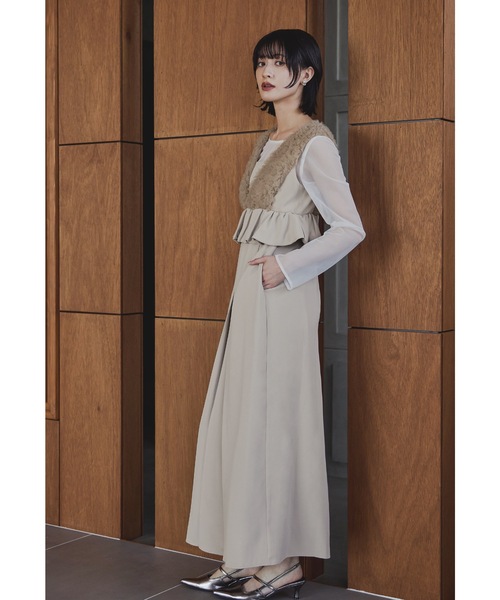 チュールフリルペプラムドレス 2点セット シアー トップス 結婚