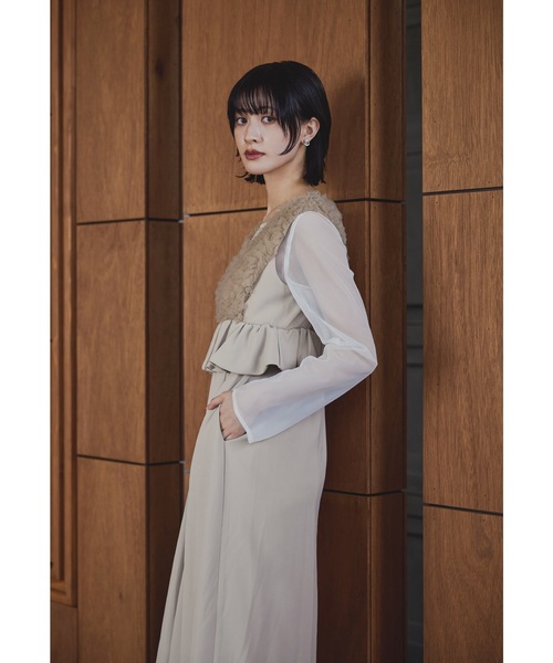 チュールフリルペプラムドレス 2点セット シアー トップス 結婚式 成人