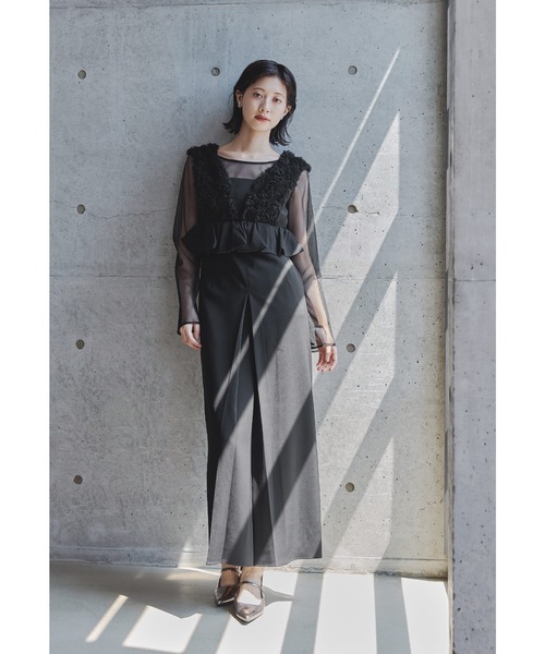 チュールフリルペプラムドレス 2点セット シアー トップス 結婚式 成人