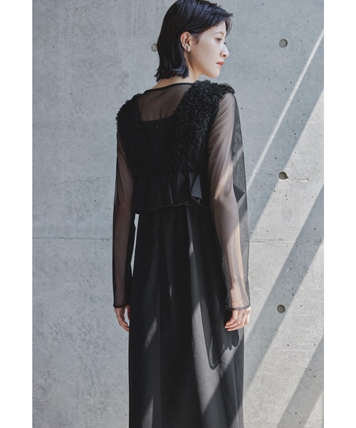 チュールフリルペプラムドレス 2点セット シアー トップス 結婚式 成人