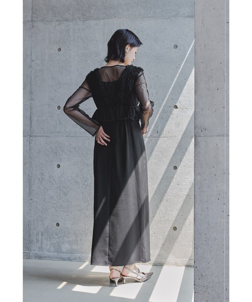 チュールフリルペプラムドレス 2点セット シアー トップス 結婚式 成人