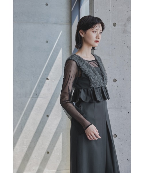 チュールフリルペプラムドレス 2点セット シアー トップス 結婚