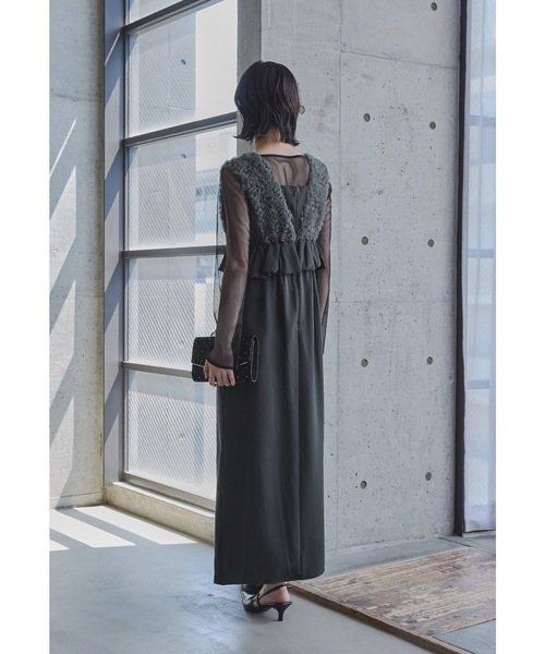 チュールフリルペプラムドレス 2点セット シアー トップス 結婚式 成人