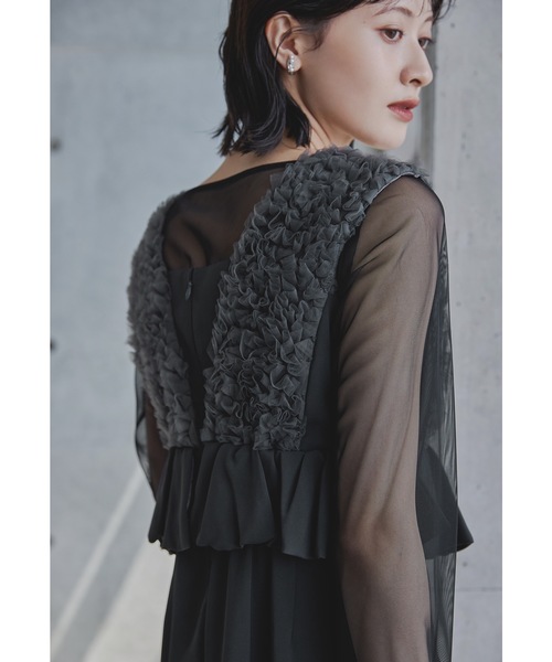 チュールフリルペプラムドレス 2点セット シアー トップス 結婚式 成人